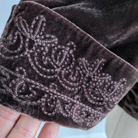 Tahari Velvet Topper Jacket Blazer 10 Brown Embroidery Whimsigoth Boho Lagenlook - Picture 4 of 10